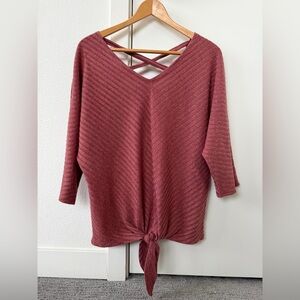 Crisscross Back Knit Top in Dark Pink | Size L